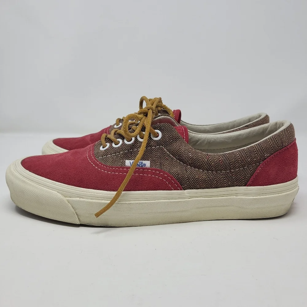 Vans Era CA Port Royale‎ Sneakers Shoes Red Suede Brown Herringbone Men's 8.5